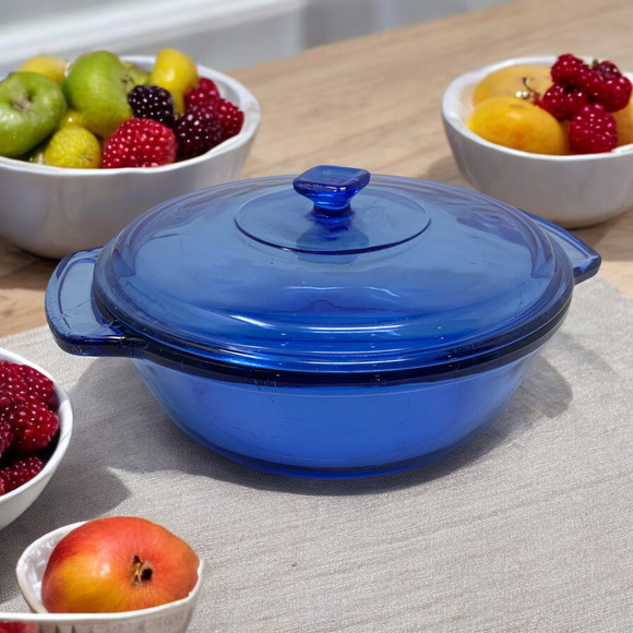 Anchor Ovenware Cobalt Blue Round Covered Casserole Dish 2 Qt 9” Oven Microwave - Picture 1 of 7
